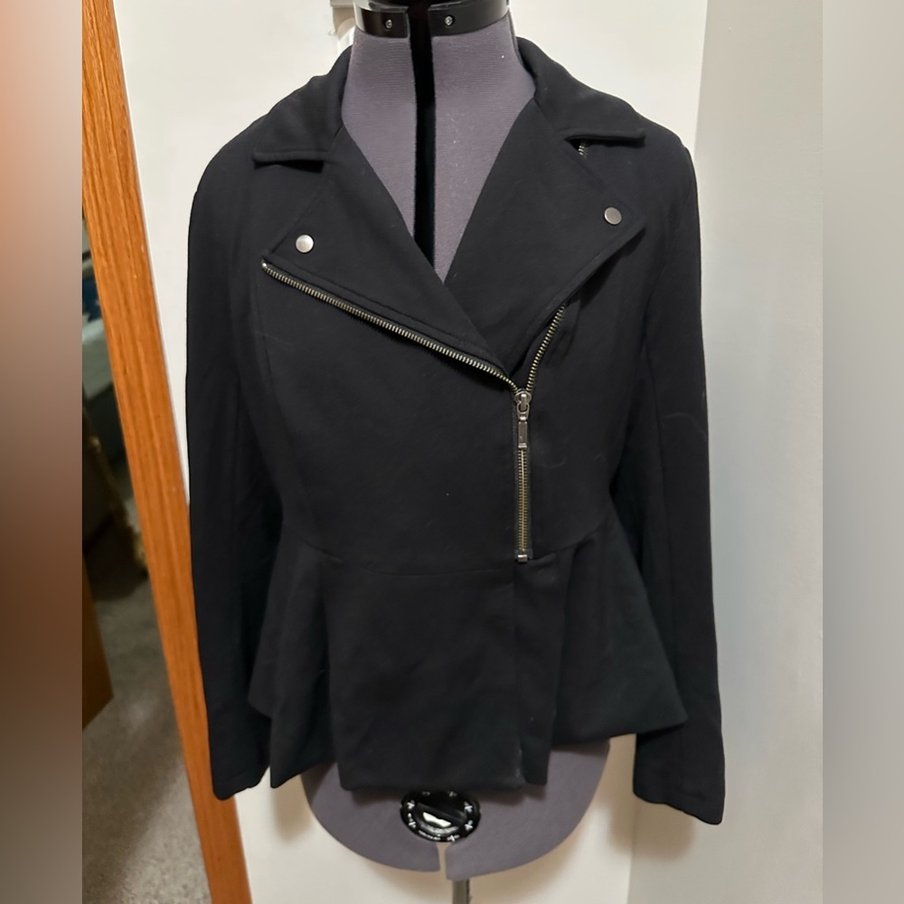 Torrid Black Moto Jersey Knit Jacket zipper and snap details